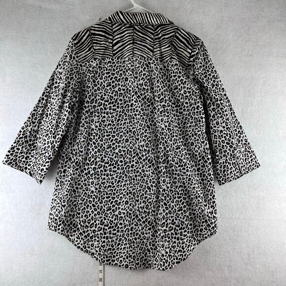 Chicos No Iron Button Up Blouse Animal Print Sz 2 (Large) 100% Cotton Mature - Picture 6 of 7